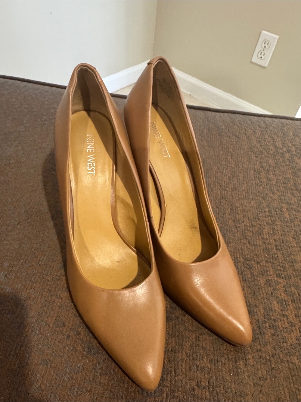 Nine West Women's Tan Pointed Leather Pumps-Tatiana
